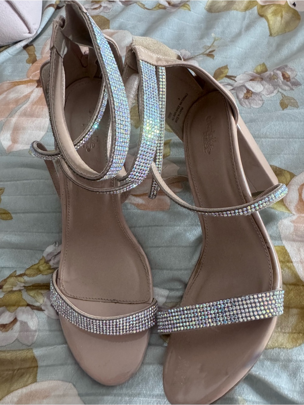 Charlotte Russe Blush Pink Rhinestone Ankle-Strap Block Heels